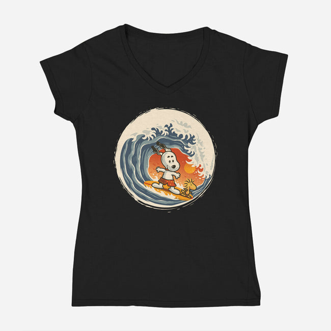 Surfing Beagle-Womens-V-Neck-Tee-erion_designs