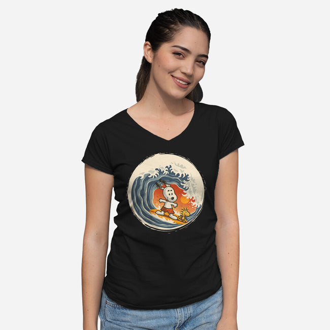 Surfing Beagle-Womens-V-Neck-Tee-erion_designs