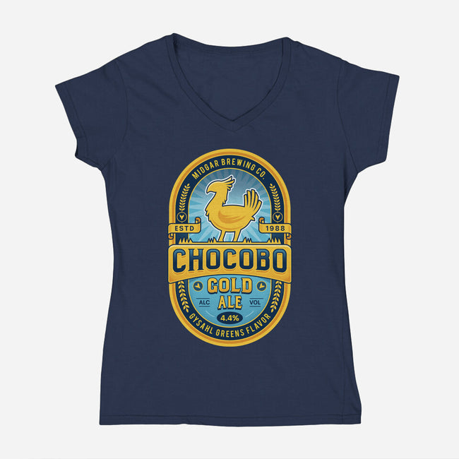 Chocobo Gold Beer Emblem-Womens-V-Neck-Tee-LAGELANTEE