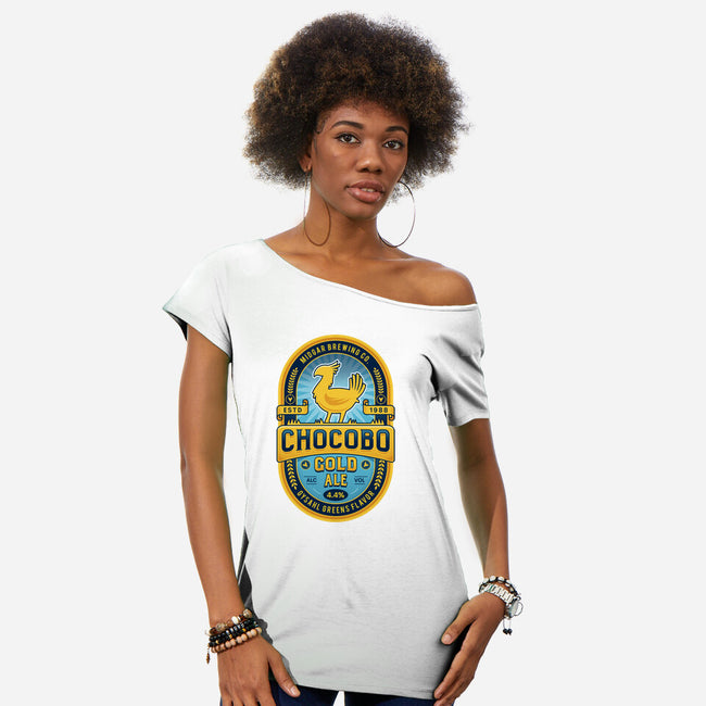 Chocobo Gold Beer Emblem-Womens-Off Shoulder-Tee-LAGELANTEE