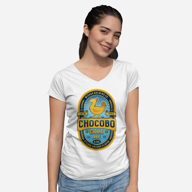 Chocobo Gold Beer Emblem-Womens-V-Neck-Tee-LAGELANTEE