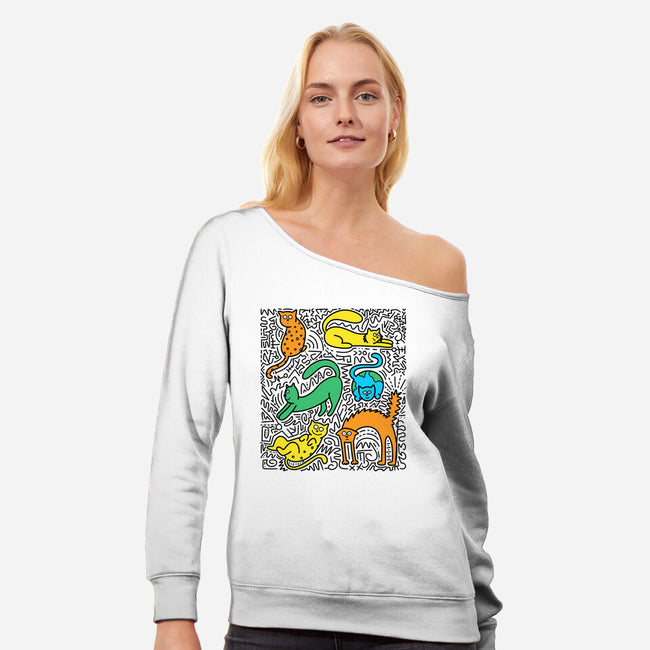 Kitty Haring-Womens-Off Shoulder-Sweatshirt-estudiofitas