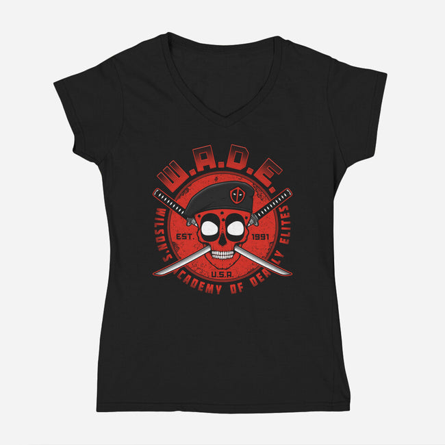 Wade Academy-Womens-V-Neck-Tee-pigboom