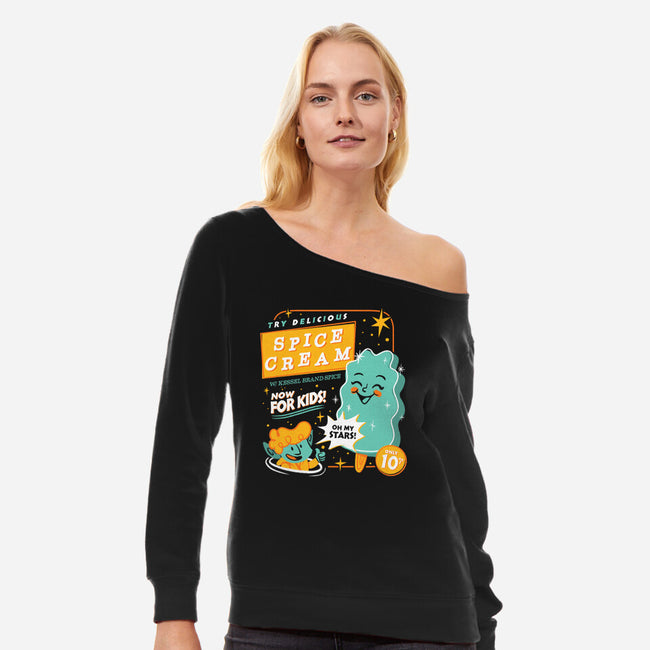 Try Delicious Spice Cream-Womens-Off Shoulder-Sweatshirt-Aarons Art Room