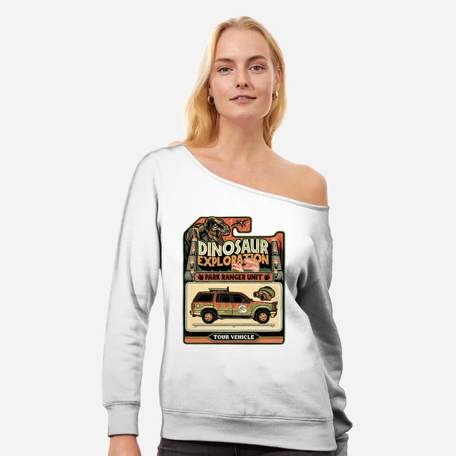 Dinosaur Exploration Vehicle-Womens-Off Shoulder-Sweatshirt-glitchygorilla