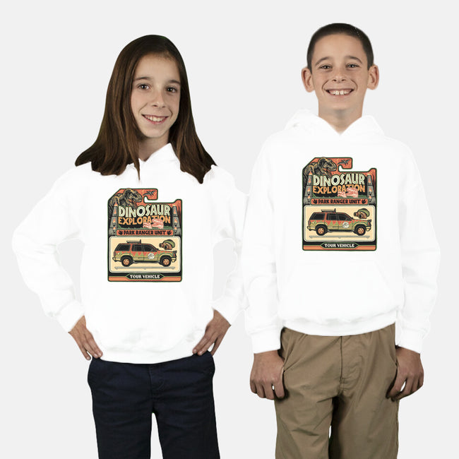 Dinosaur Exploration Vehicle-Youth-Pullover-Sweatshirt-glitchygorilla