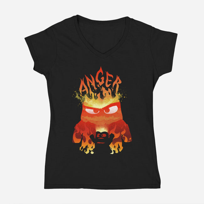 Anger Fire-Womens-V-Neck-Tee-dandingeroz