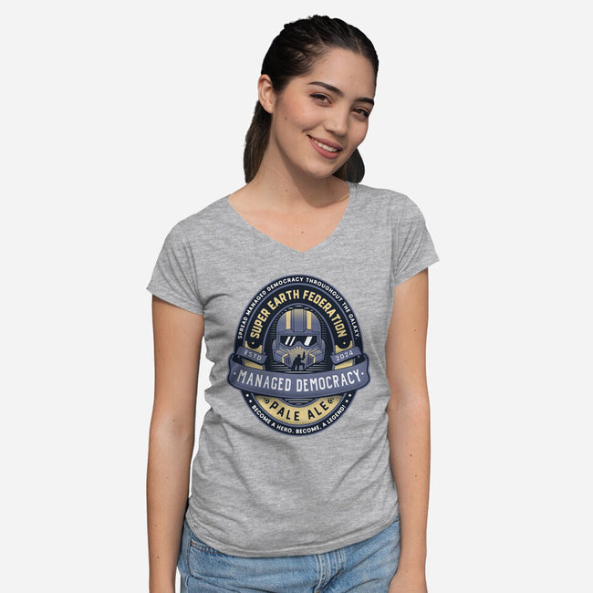 Democracy Exo Patriot Mech-Womens-V-Neck-Tee-LAGELANTEE