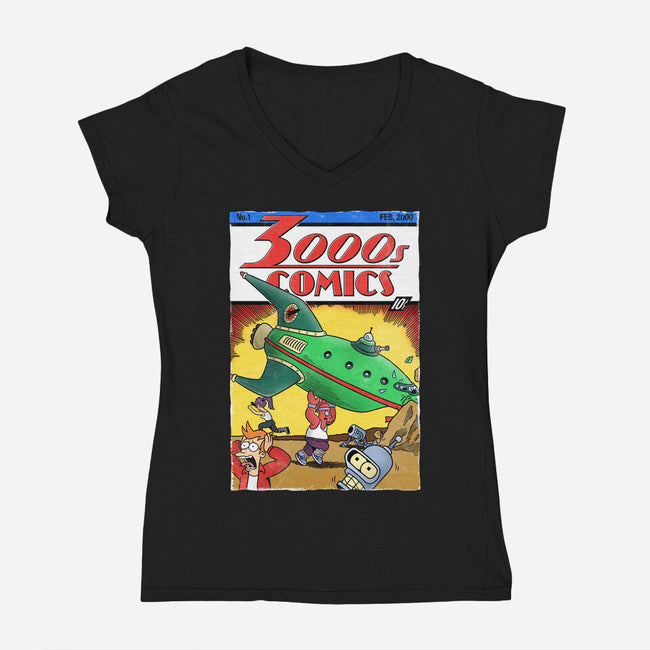 3000s Comics-Womens-V-Neck-Tee-Barbadifuoco