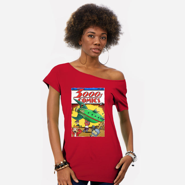 3000s Comics-Womens-Off Shoulder-Tee-Barbadifuoco