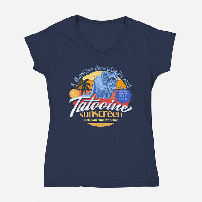 Tatooine Sunscreen-Womens-V-Neck-Tee-Wheels