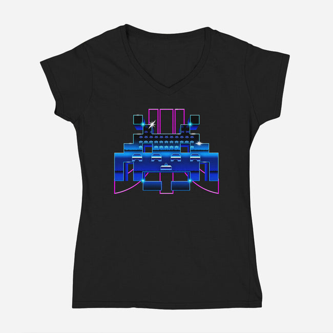 Space Retro-Womens-V-Neck-Tee-demonigote