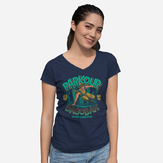 Parkour Dagobah-Womens-V-Neck-Tee-teesgeex