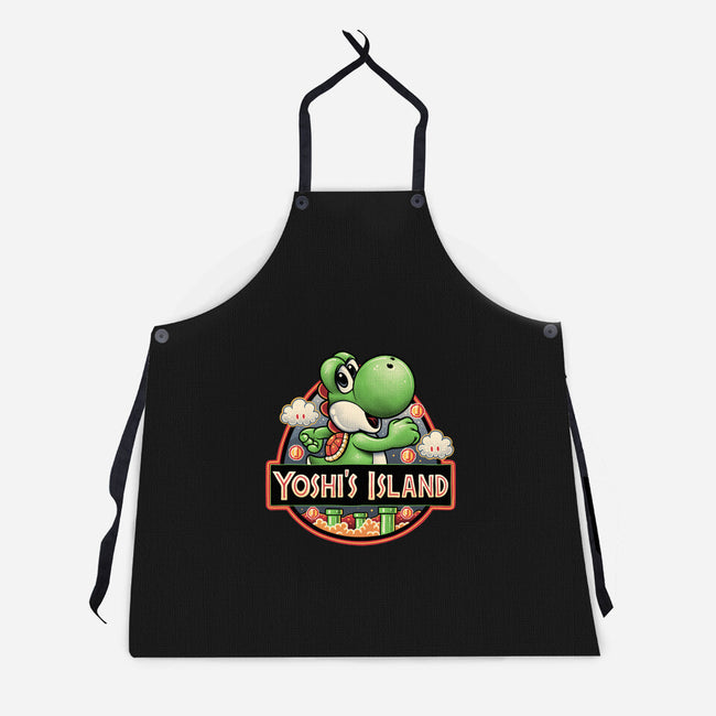 Green Dinosaur Island-Unisex-Kitchen-Apron-glitchygorilla