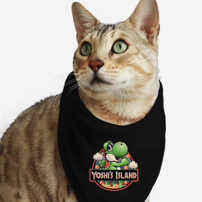 Green Dinosaur Island-Cat-Bandana-Pet Collar-glitchygorilla