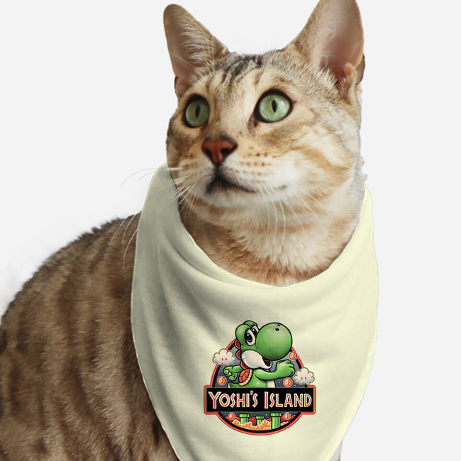 Green Dinosaur Island-Cat-Bandana-Pet Collar-glitchygorilla