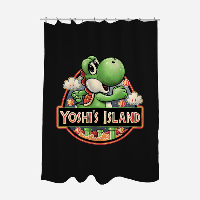 Green Dinosaur Island-None-Polyester-Shower Curtain-glitchygorilla