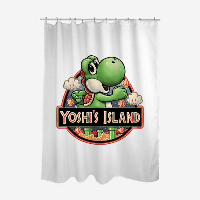 Green Dinosaur Island-None-Polyester-Shower Curtain-glitchygorilla