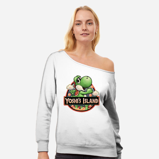 Green Dinosaur Island-Womens-Off Shoulder-Sweatshirt-glitchygorilla