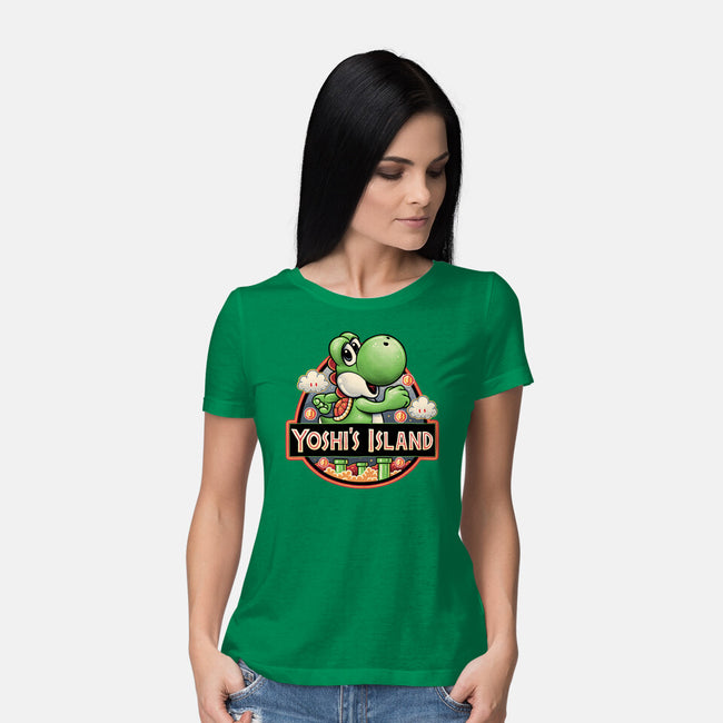 Green Dinosaur Island-Womens-Basic-Tee-glitchygorilla