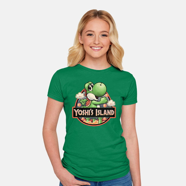 Green Dinosaur Island-Womens-Fitted-Tee-glitchygorilla