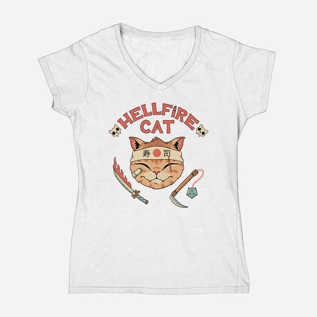 Hellfire Cat Meowster-Womens-V-Neck-Tee-vp021