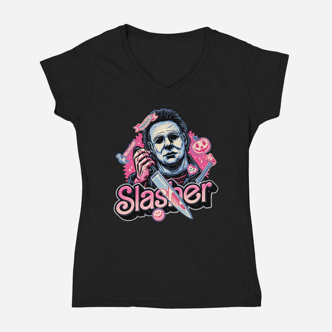 Slasher Love-Womens-V-Neck-Tee-glitchygorilla