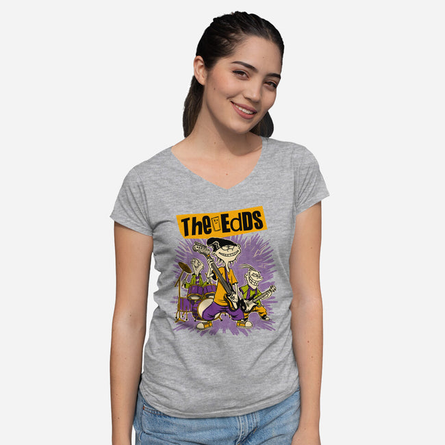 Cartoon Rock Band-Womens-V-Neck-Tee-Studio Mootant