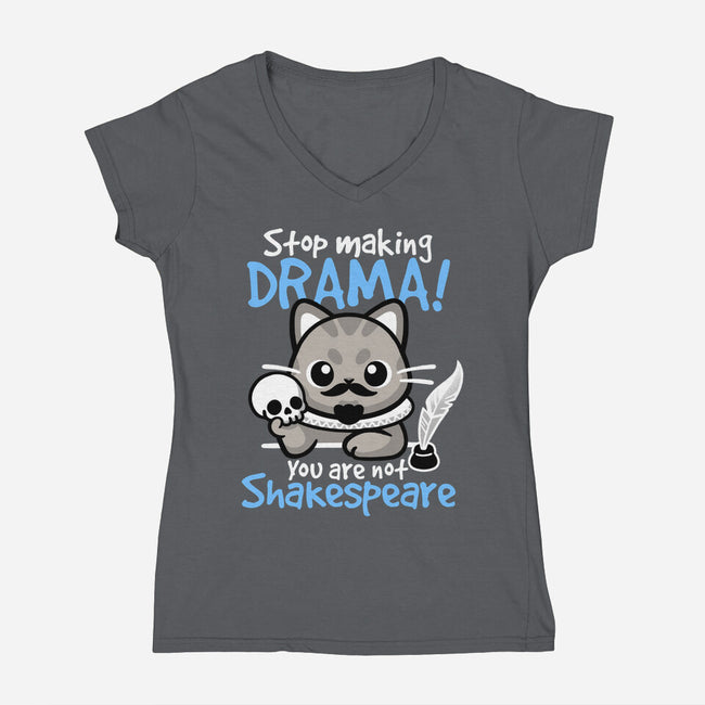 Shakespeare Cat Drama-Womens-V-Neck-Tee-NemiMakeit