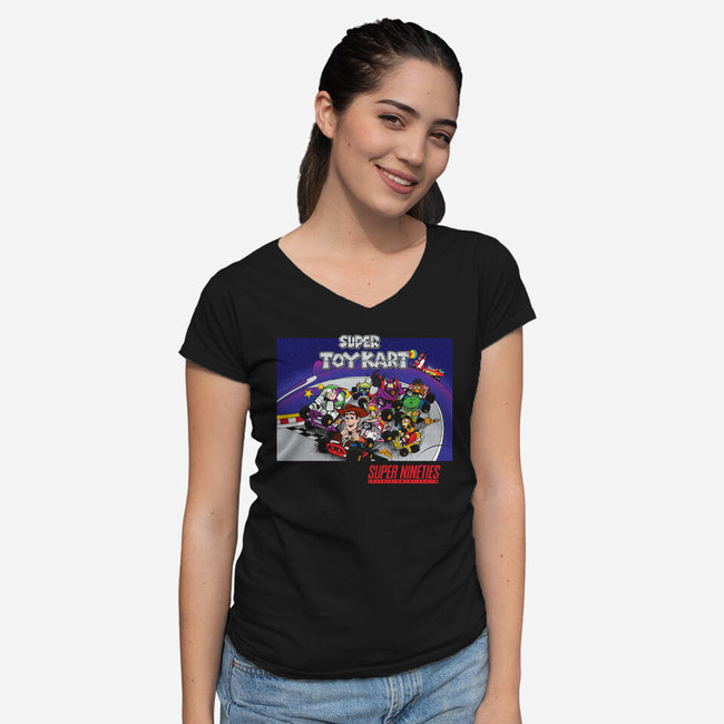 Super Toy Kart-Womens-V-Neck-Tee-dalethesk8er