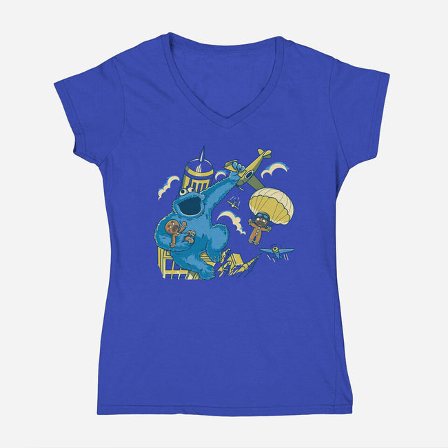 Cookie Kong-Womens-V-Neck-Tee-retrodivision