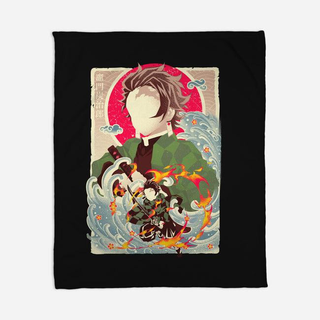 Great Wave Tanjiro-None-Fleece-Blanket-hypertwenty