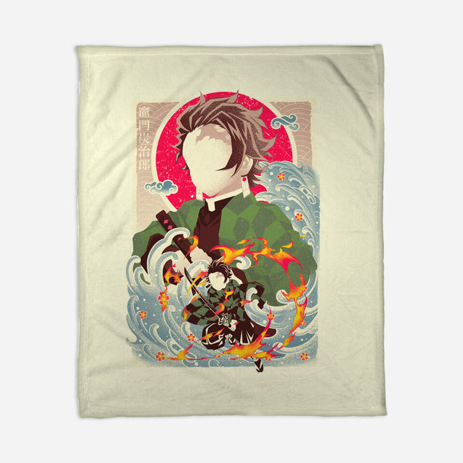 Great Wave Tanjiro-None-Fleece-Blanket-hypertwenty