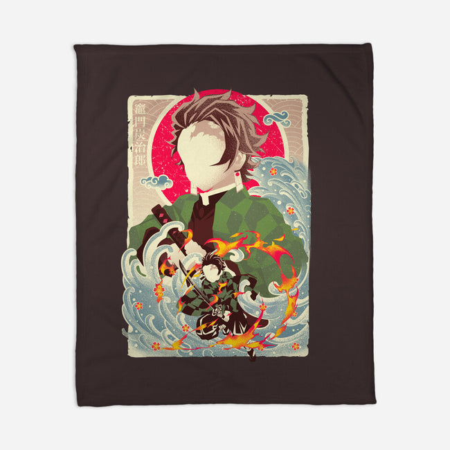 Great Wave Tanjiro-None-Fleece-Blanket-hypertwenty