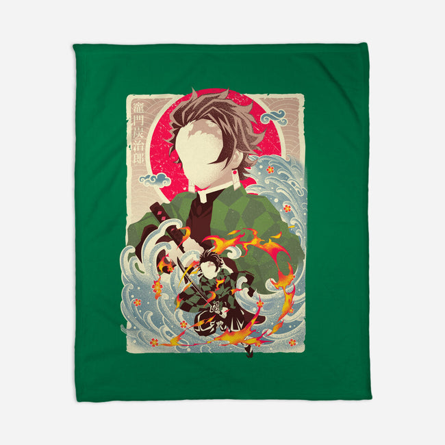 Great Wave Tanjiro-None-Fleece-Blanket-hypertwenty