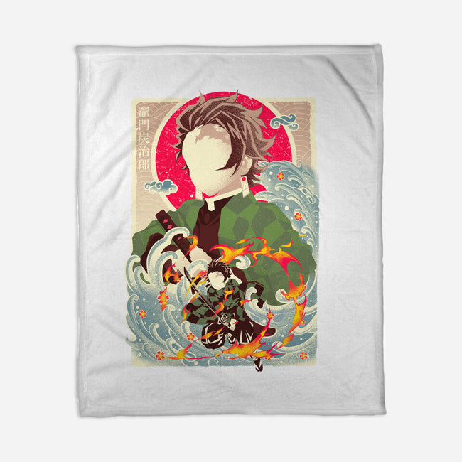 Great Wave Tanjiro-None-Fleece-Blanket-hypertwenty