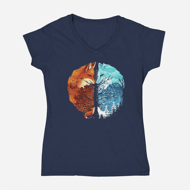 Fire And Ice-Womens-V-Neck-Tee-dandingeroz