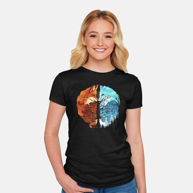 Fire And Ice-Womens-Fitted-Tee-dandingeroz