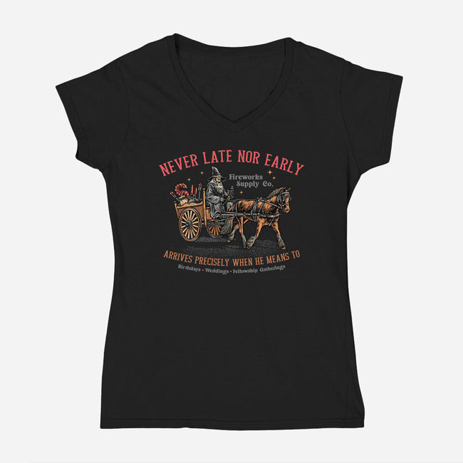 Never Late Nor Early-Womens-V-Neck-Tee-glitchygorilla