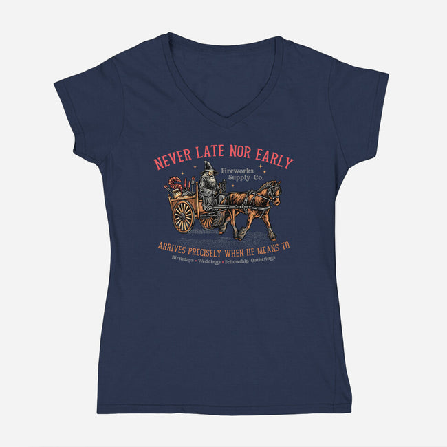 Never Late Nor Early-Womens-V-Neck-Tee-glitchygorilla