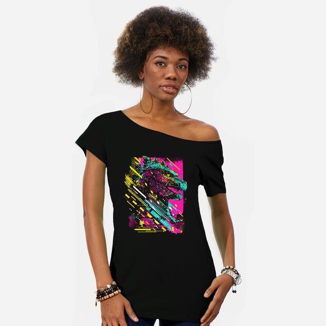 Synth Kaiju-Womens-Off Shoulder-Tee-kharmazero