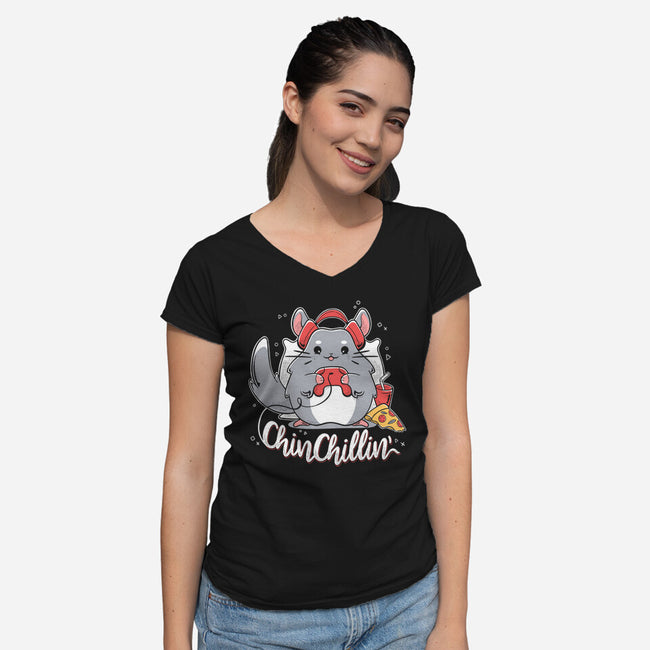 ChinChillin-Womens-V-Neck-Tee-Ca Mask