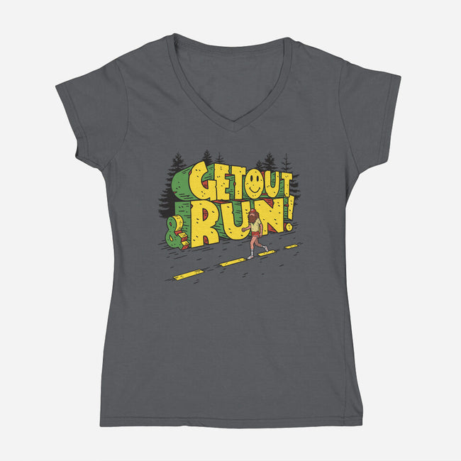 Get Out And Run-Womens-V-Neck-Tee-Getsousa!