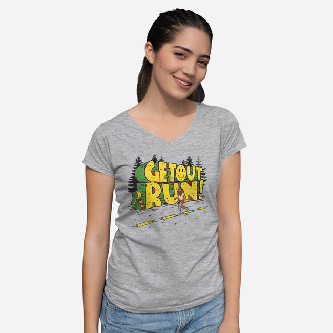 Get Out And Run-Womens-V-Neck-Tee-Getsousa!