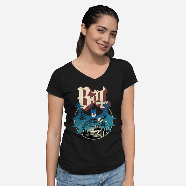 Ghost Bat-Womens-V-Neck-Tee-Barbadifuoco