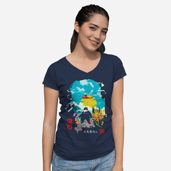 The Pork Pilot-Womens-V-Neck-Tee-Arinesart