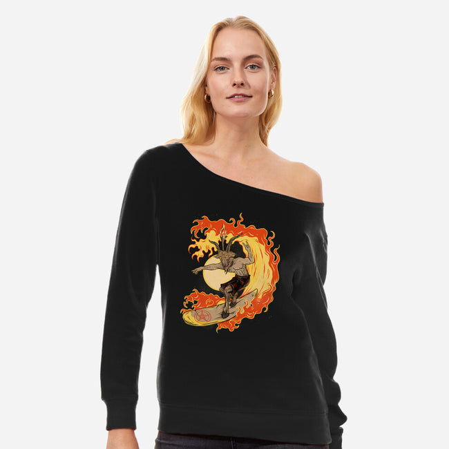 Surfing With The Devil-Womens-Off Shoulder-Sweatshirt-Green Devil