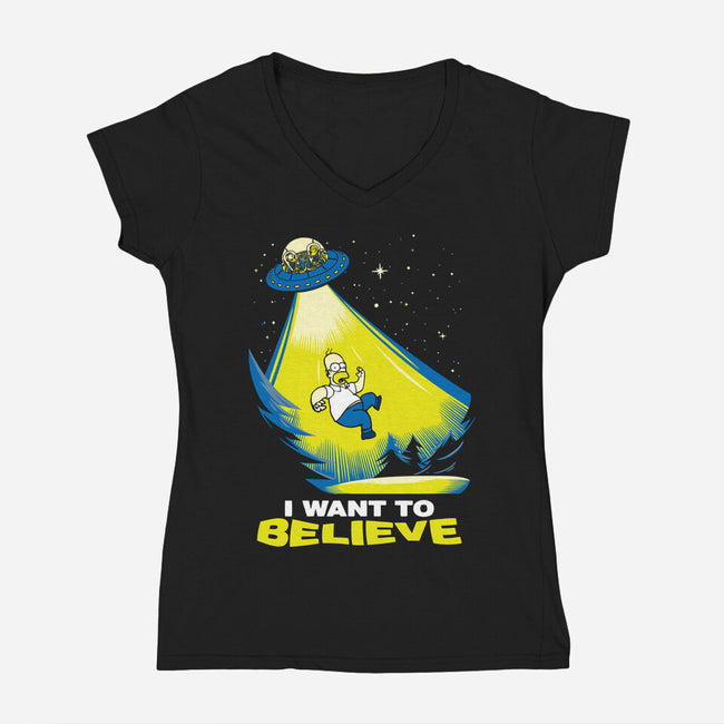 I Want To Believe-Womens-V-Neck-Tee-dalethesk8er