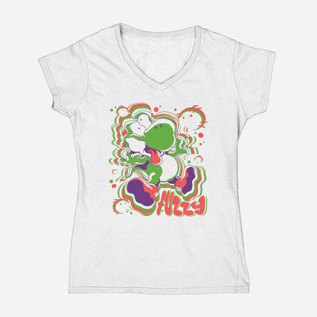 Fuzzy Dino-Womens-V-Neck-Tee-estudiofitas