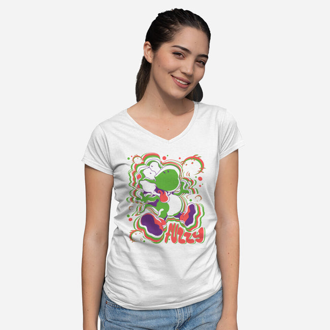 Fuzzy Dino-Womens-V-Neck-Tee-estudiofitas